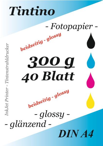 Tintino 40 Blatt Fotopapier DIN A4 300g/m² -beidseitig glänzend-